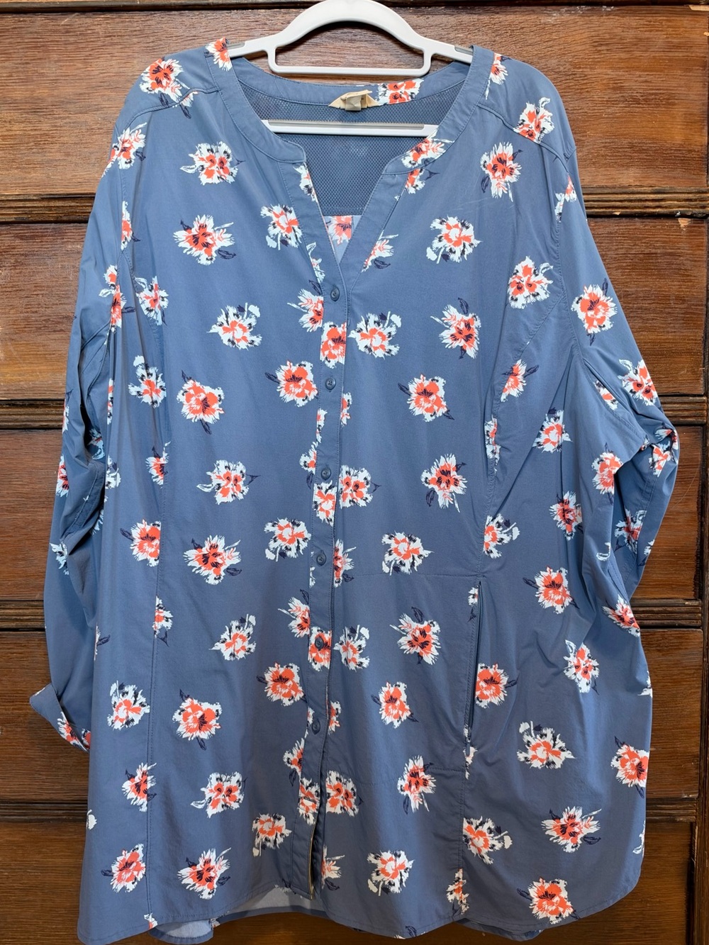 Duluth Trading Co Blue Floral Button-Up Tunic